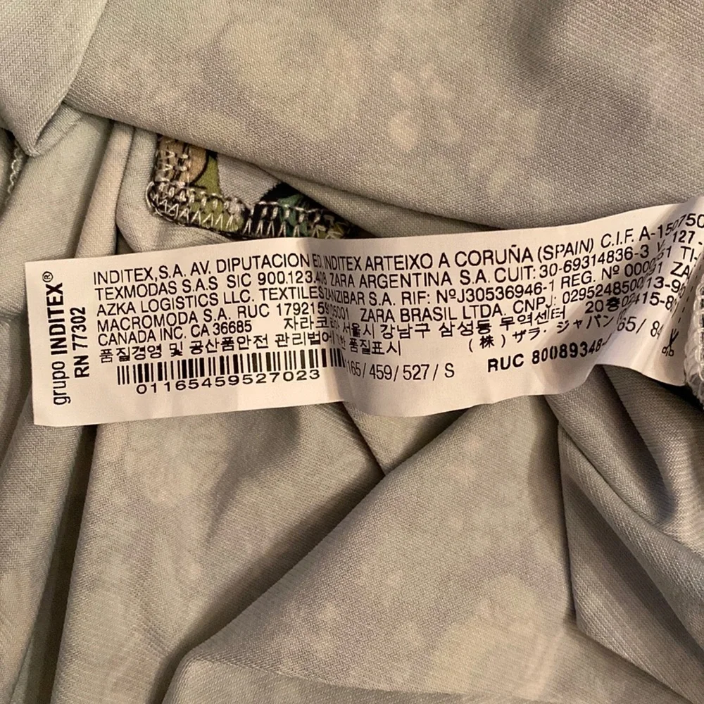 ZARA Floral Print Mini Shirt Dress S Green White Long Sleeve V-Neck Retro - Picture 6 of 12